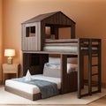 House Bunk Beds Twin Over Full Wood Distressed Grey