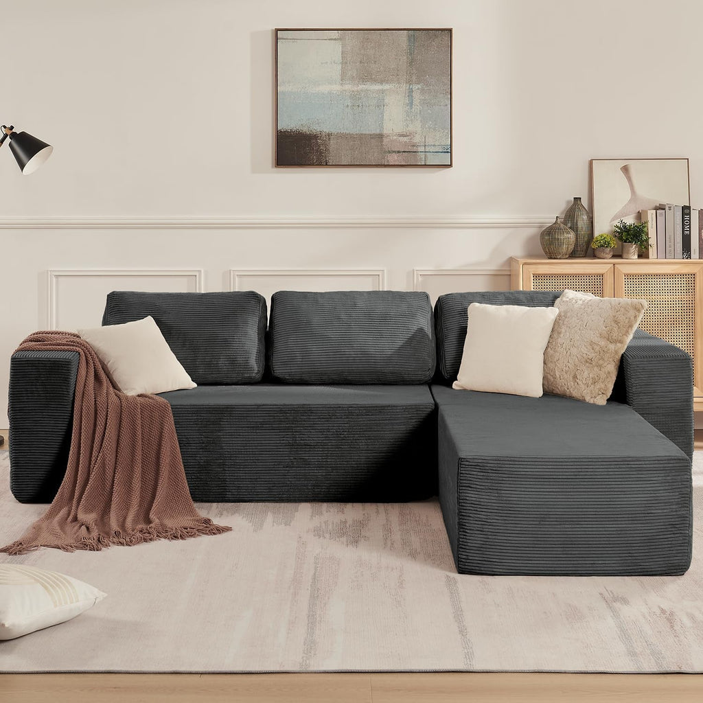 106 Inches Grey Convertible Sectional Upholstered Sofa
