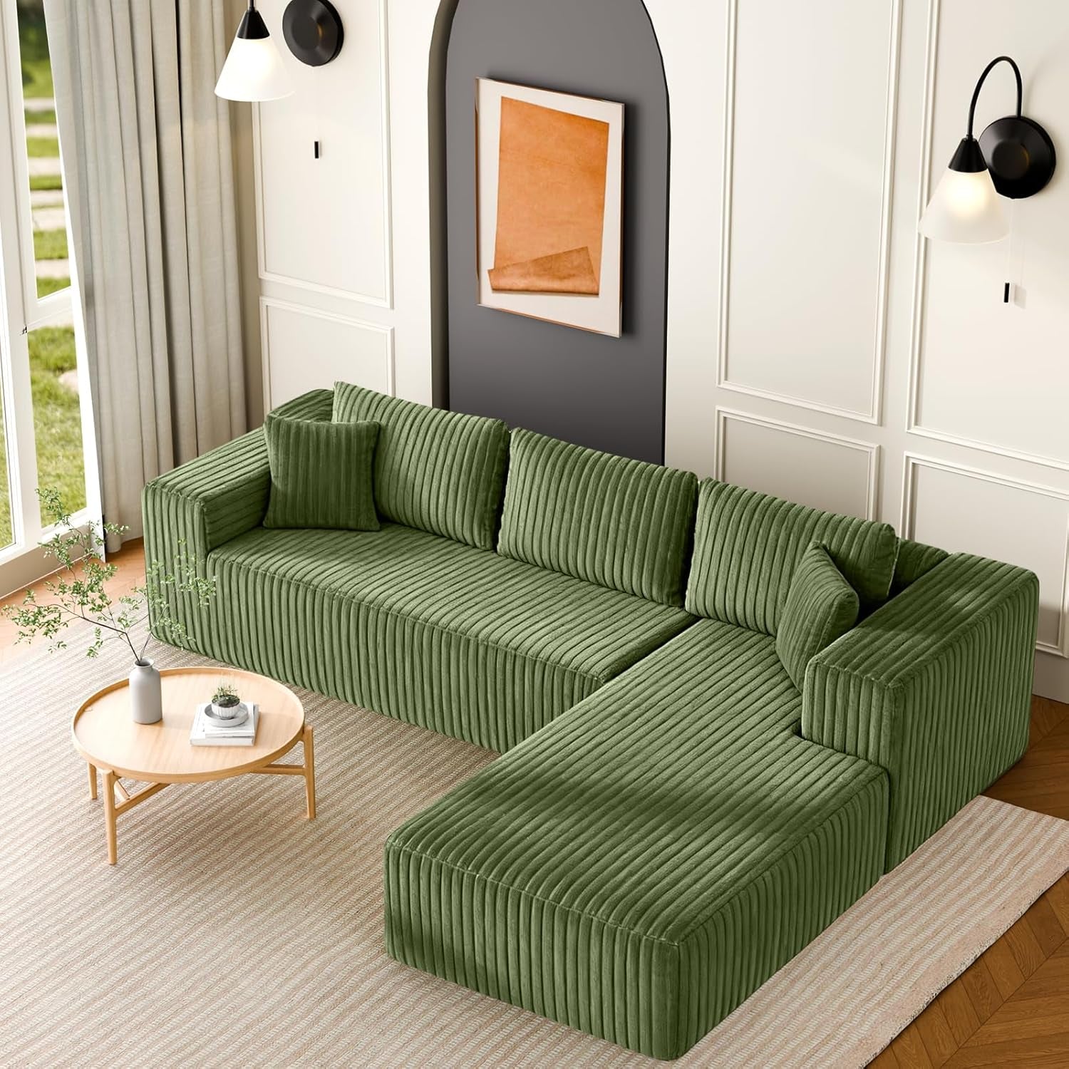 106 Inch Emerald Corduroy Luxurious Sectional Sofa