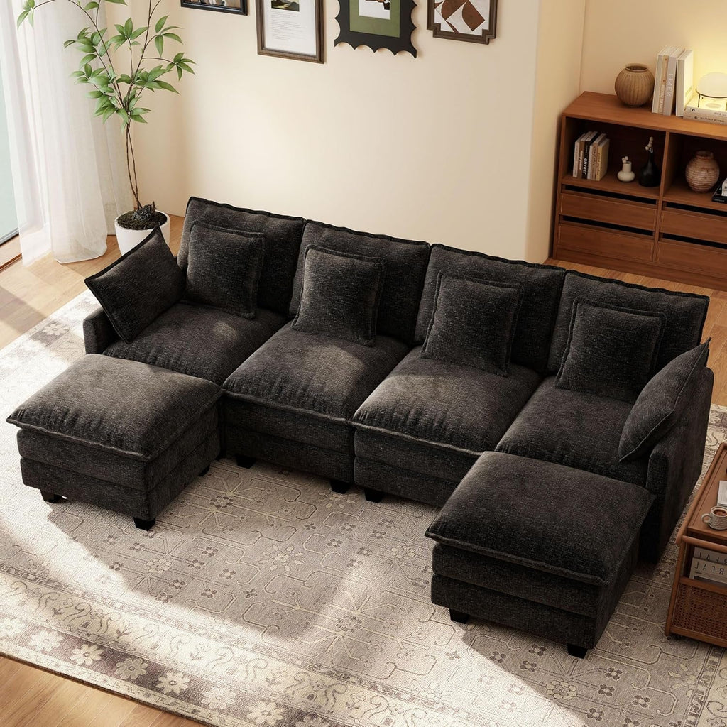 106-Inch Modular Cloud Sofa Black Sectional Modern