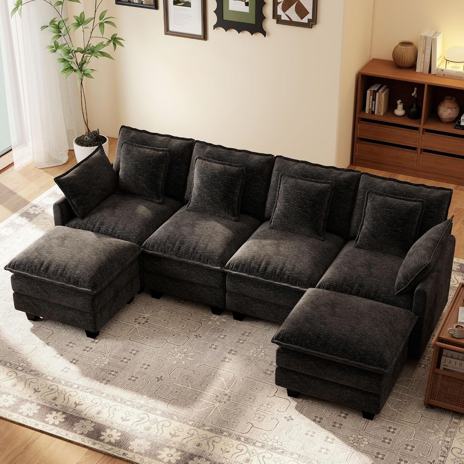 106-Inch Modular Cloud Sofa Black Sectional Modern