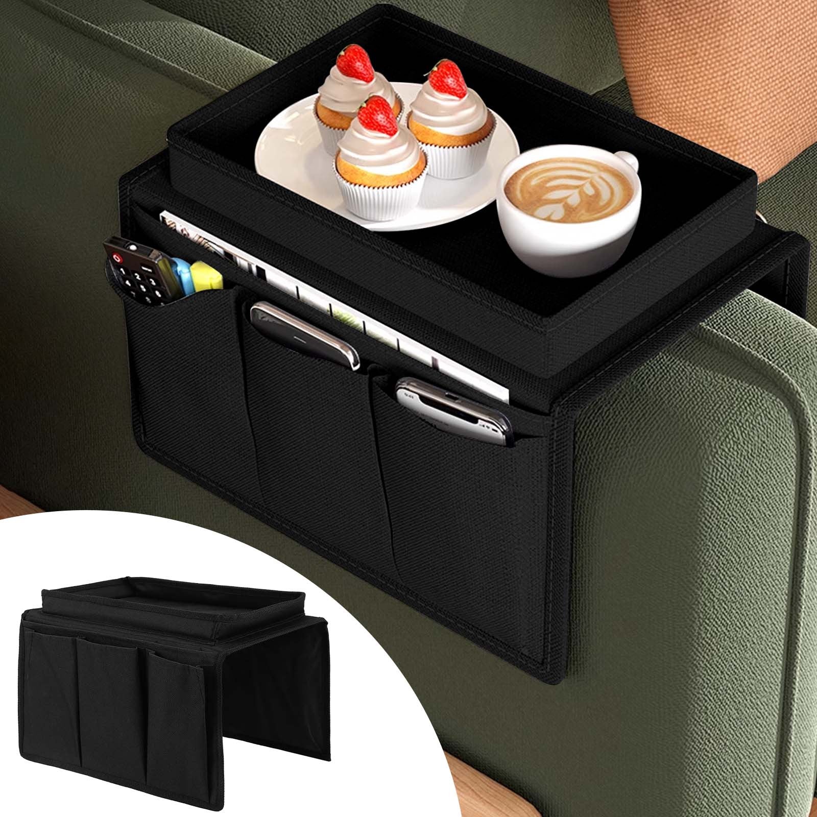 Sofa Armrest Organizer with Tray & Storage Pockets