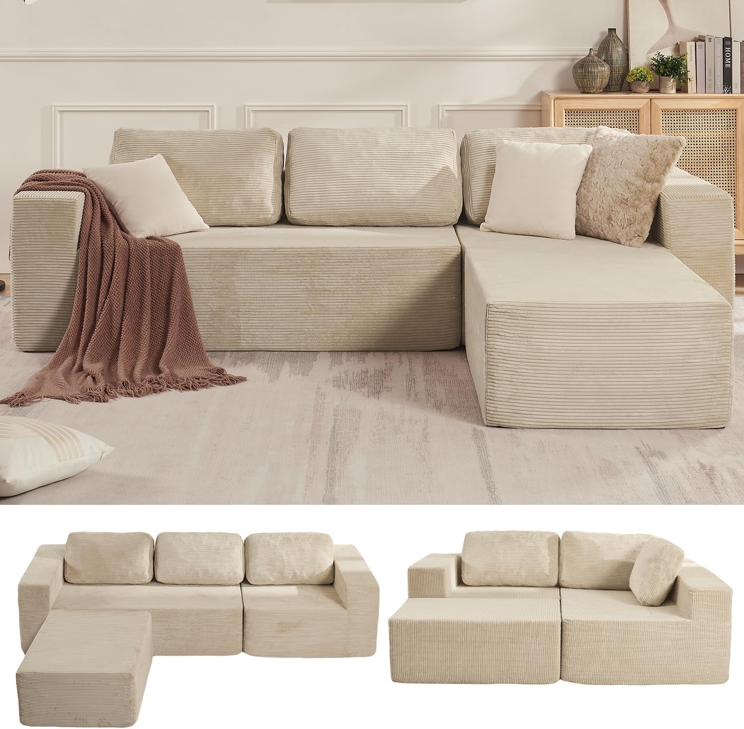 106 Inch Cloud Sectional Sofa Beige Contemporary Sofa