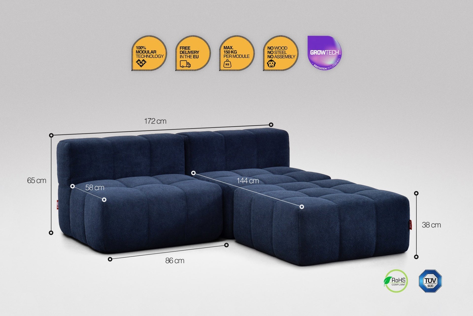 3-Piece Modular Sofa – Blue