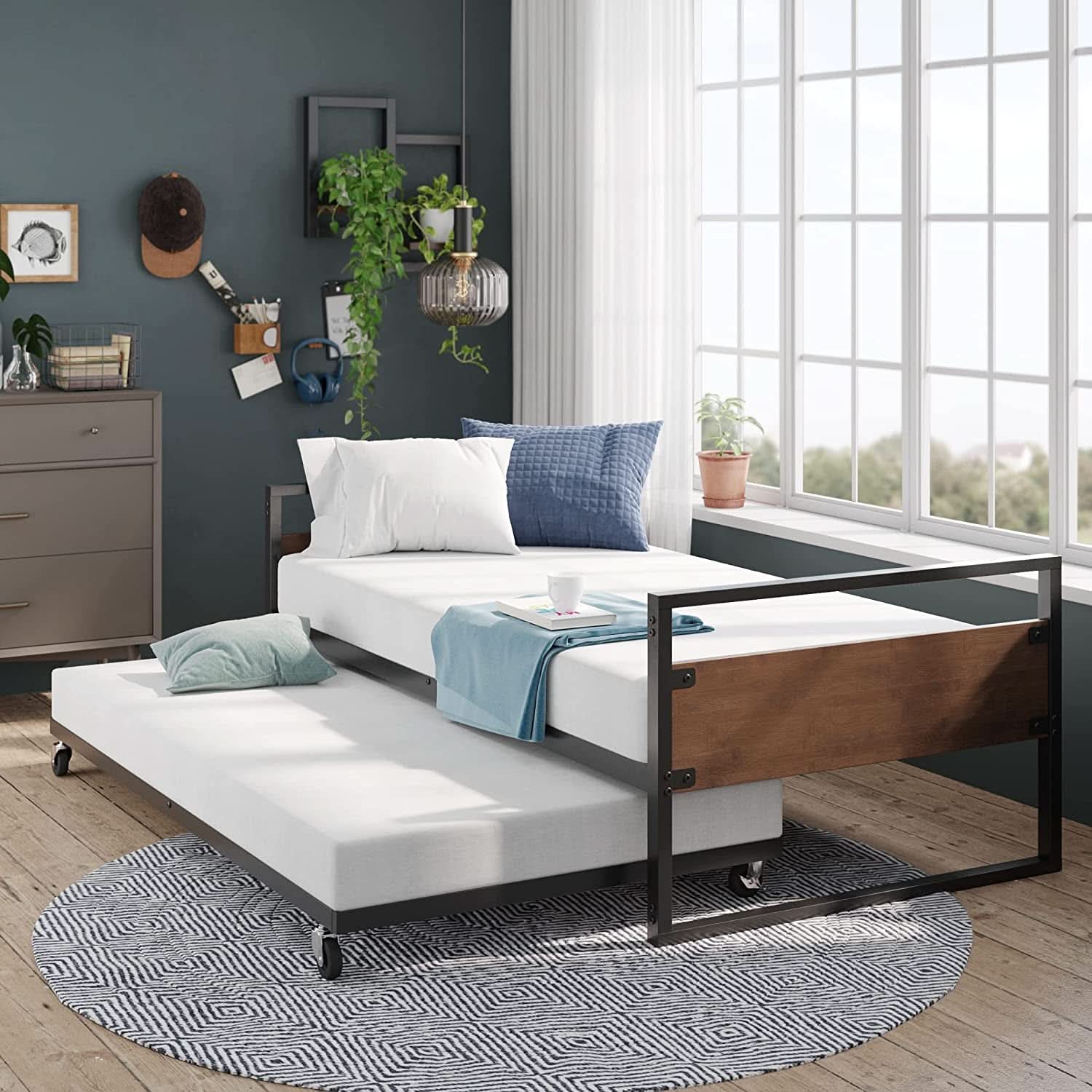Twin Over Full Metal Bunk Beds With Trundle In Black