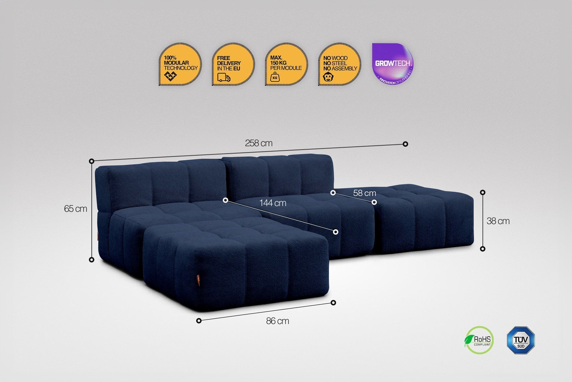 4 Teiliges Modulares Sofa – Blau