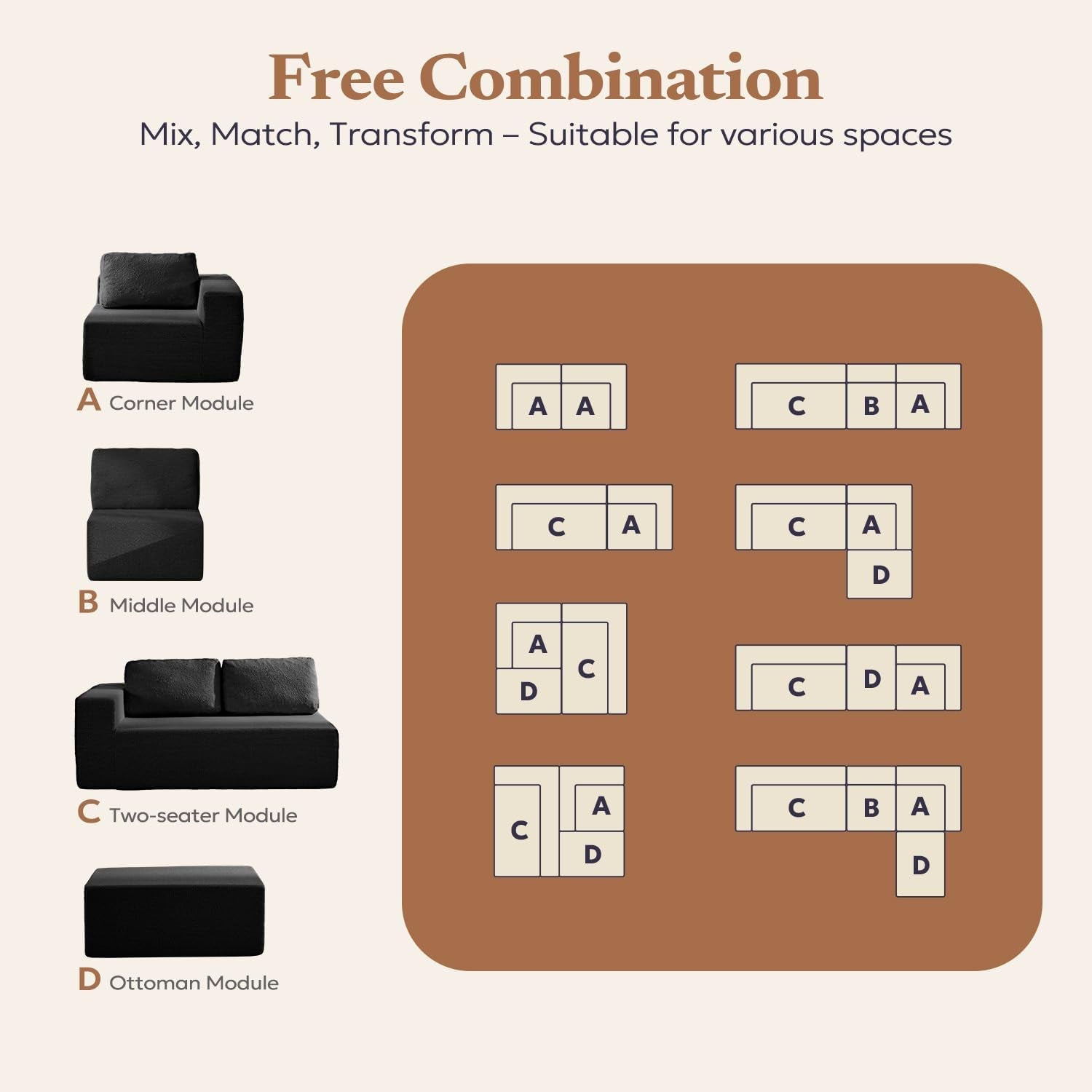 106 Inch Modular Sectional Sofa Black Contemporary