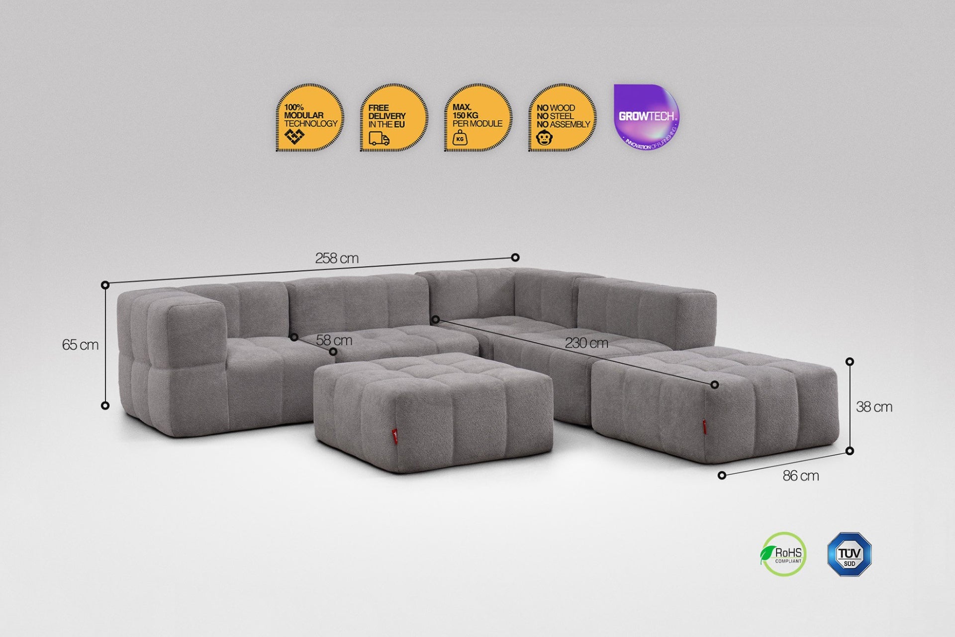 6-Piece Modular Sofa – Grey