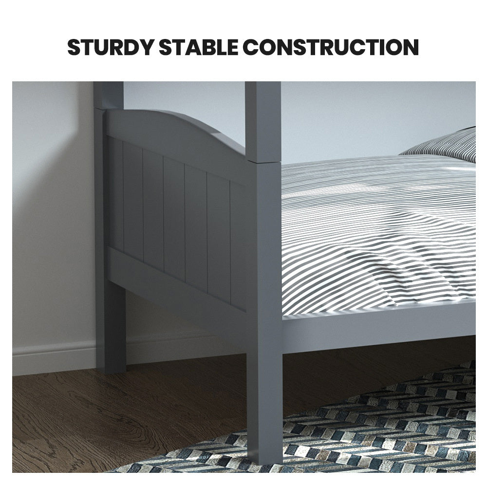NNEMB Bunk Bed Frame-Solid Pine 2-in-1 Modular Design Convert to 2 Single Beds-Grey