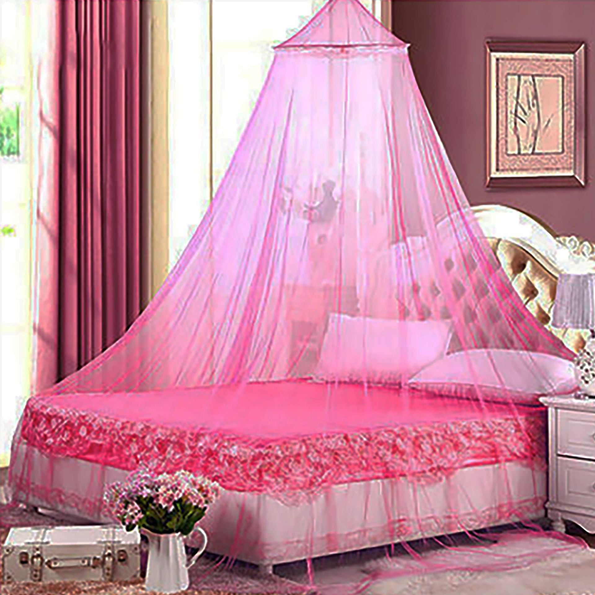 NNEDSZ Pink Hanging Princess Bed Canopy Mosquito Net - Dome Bedding for Dorm Rooms & Bedrooms (Fits ≤1.5m Beds)
