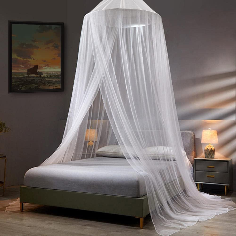 NNEDSZ White Hanging Princess Bed Canopy Mosquito Net - Dome Bedding for Dorm Rooms & Bedrooms (Fits 1.5m-1.8m Beds)