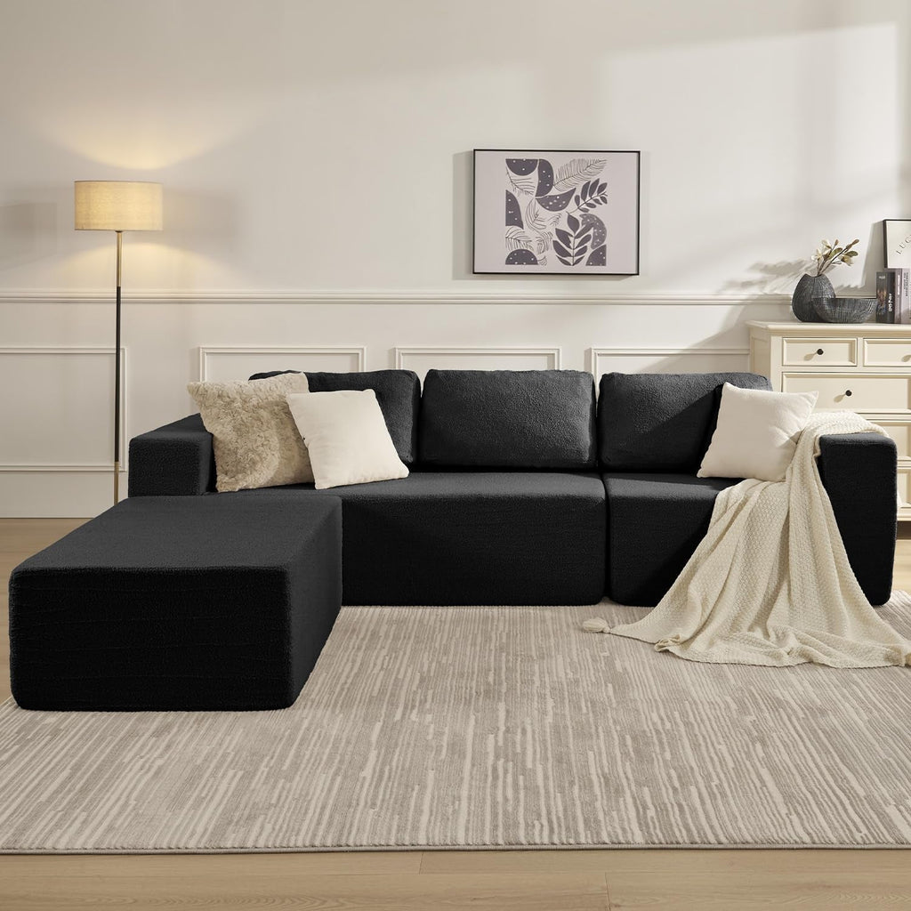 106 Inch Modular Sectional Sofa Black Contemporary