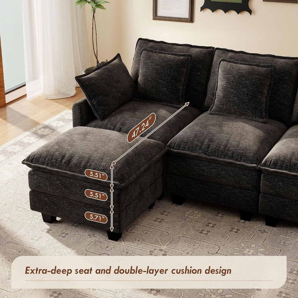106-Inch Modular Cloud Sofa Black Sectional Modern